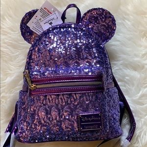 PURPLE SEQUINS LOUNGEFLY MINNIE BACKPACK